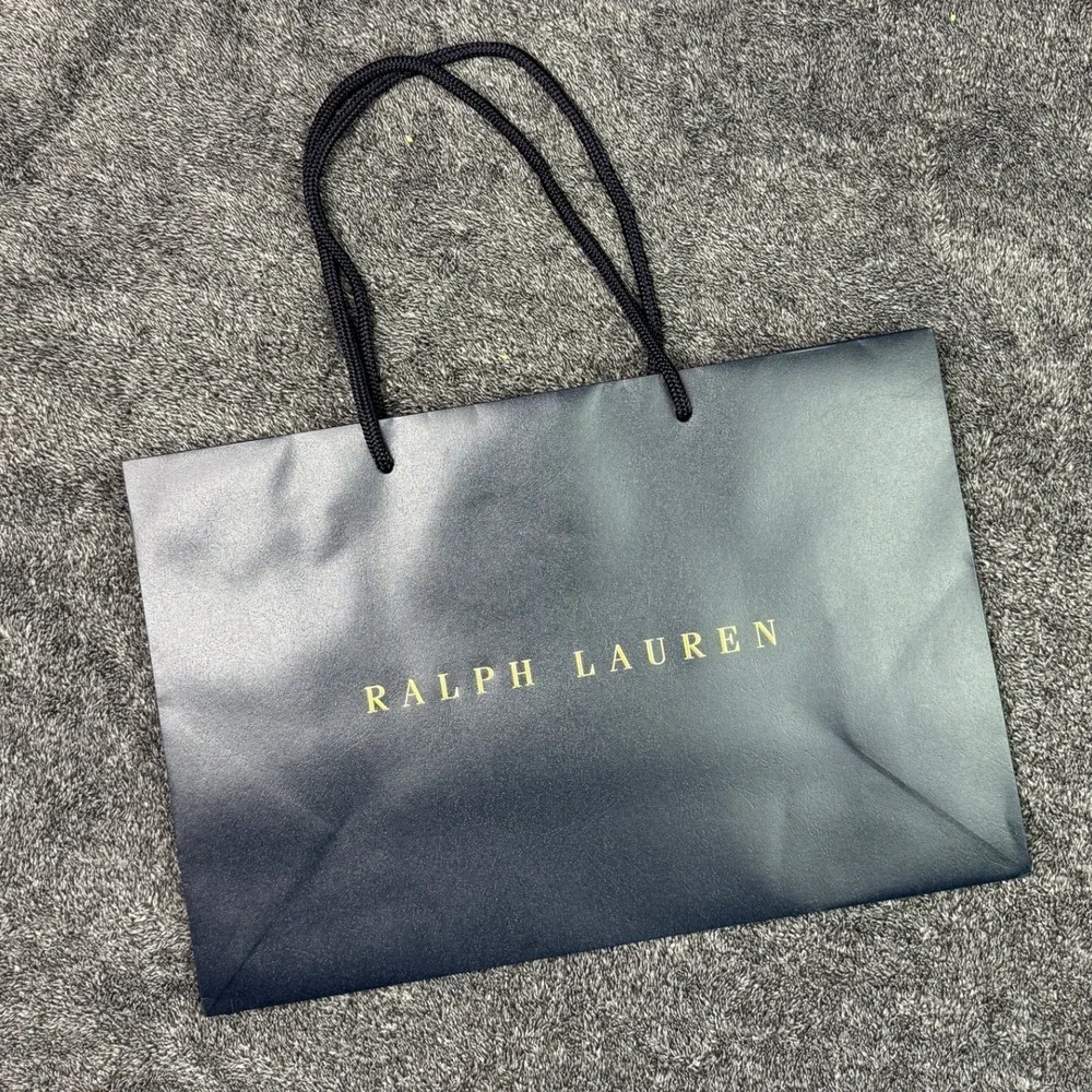 Ralph Lauren Navy Blue Paper Shopping Bag Gold Logo Braided Rope Handles Large